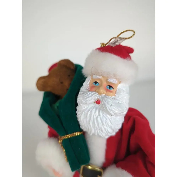 Santa Clause Ornament Teddy Bear Velvet Clothes Plastic Face and Hands Vintage - Picture 2 of 8